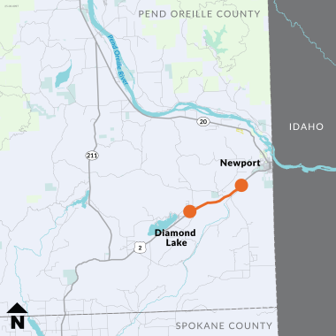 Project map location for the US 2 - South Shore Road to Newport Paving project