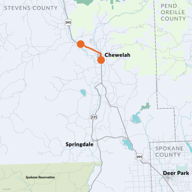 Project map location for US 395 - Chewelah to Immel Road - Paving
