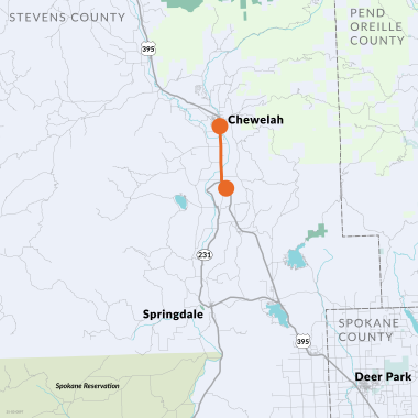 Project map location for US 395 - Hafer Road to Chewelah - Paving.