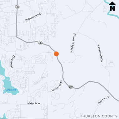 Map of SR 510 emergency closure for culvert repair between Old Pacific Highway Southeast and Rockcress Drive Southeast