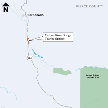 Map showing location of the SR 165 Carbon River Fairfax Bridge