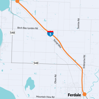 A graphic map of the southbound I-5 Nooksack Paving project