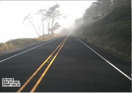 View from road of US 101 adjacent to coastline at Milepost 158.35.