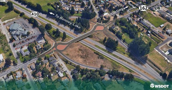 Bird's eye view of SR 162 proposed improvements in Sumner. 