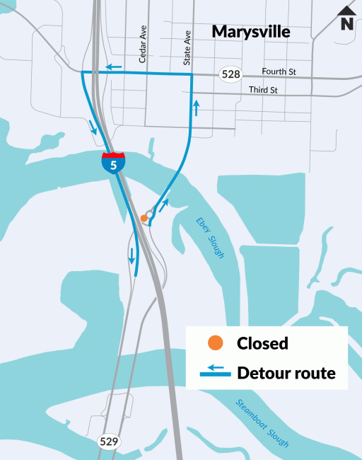 A snapshot of a map outlining the detour planned for SR 529. 