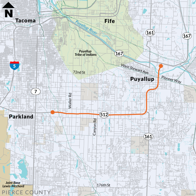 A map of SR 512 shows a paving project near Puyallup.